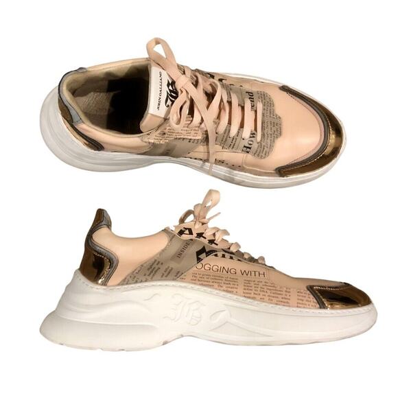 John Galliano Shoes - John Galliano Gazette Newspaper Leather Sneakers 8.5 US / 39 EU Pink Metallic